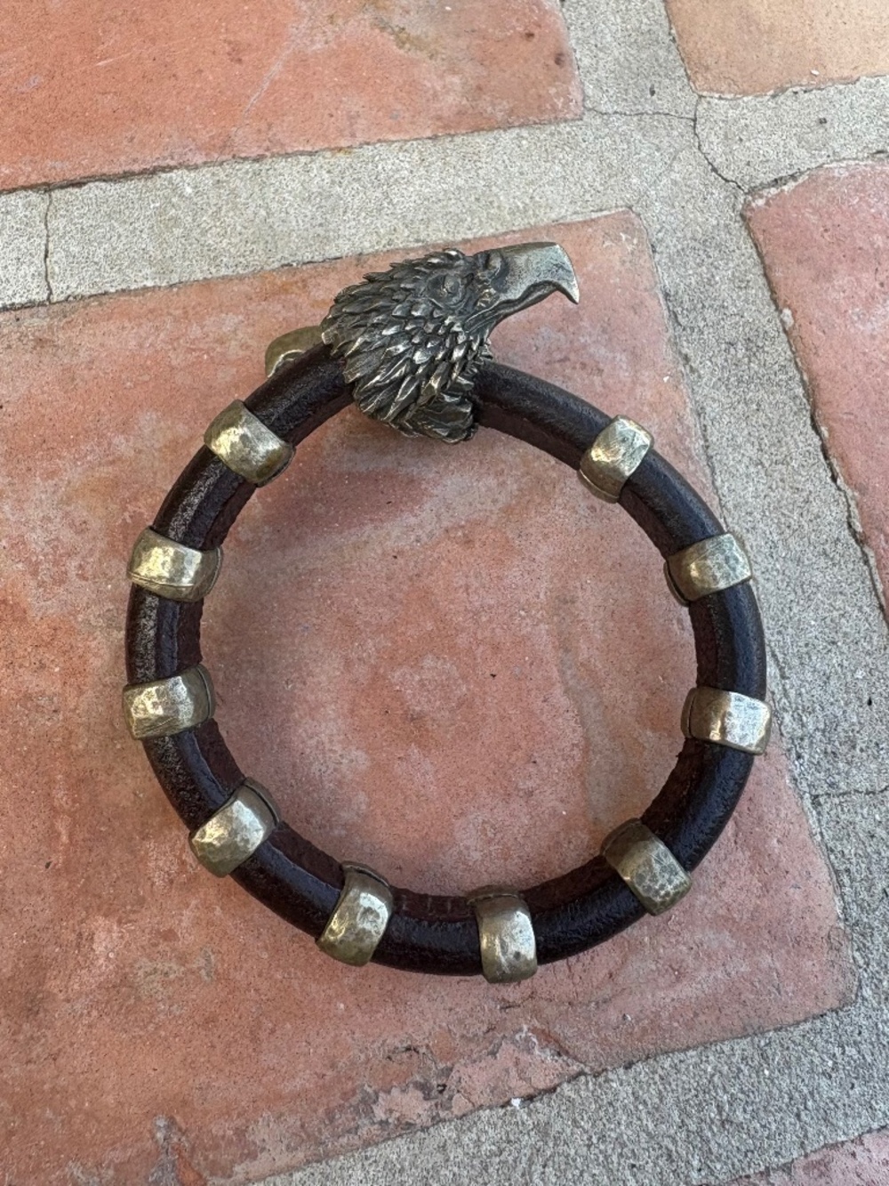 Hand Crafted Artisan Eagle Head Leather Cuff Style Bracelet
